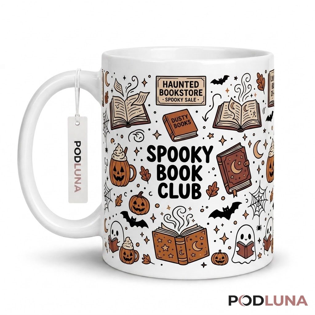 Halloween Mug Spooky Book Club Haunted Bookstore Pumpkin 1
