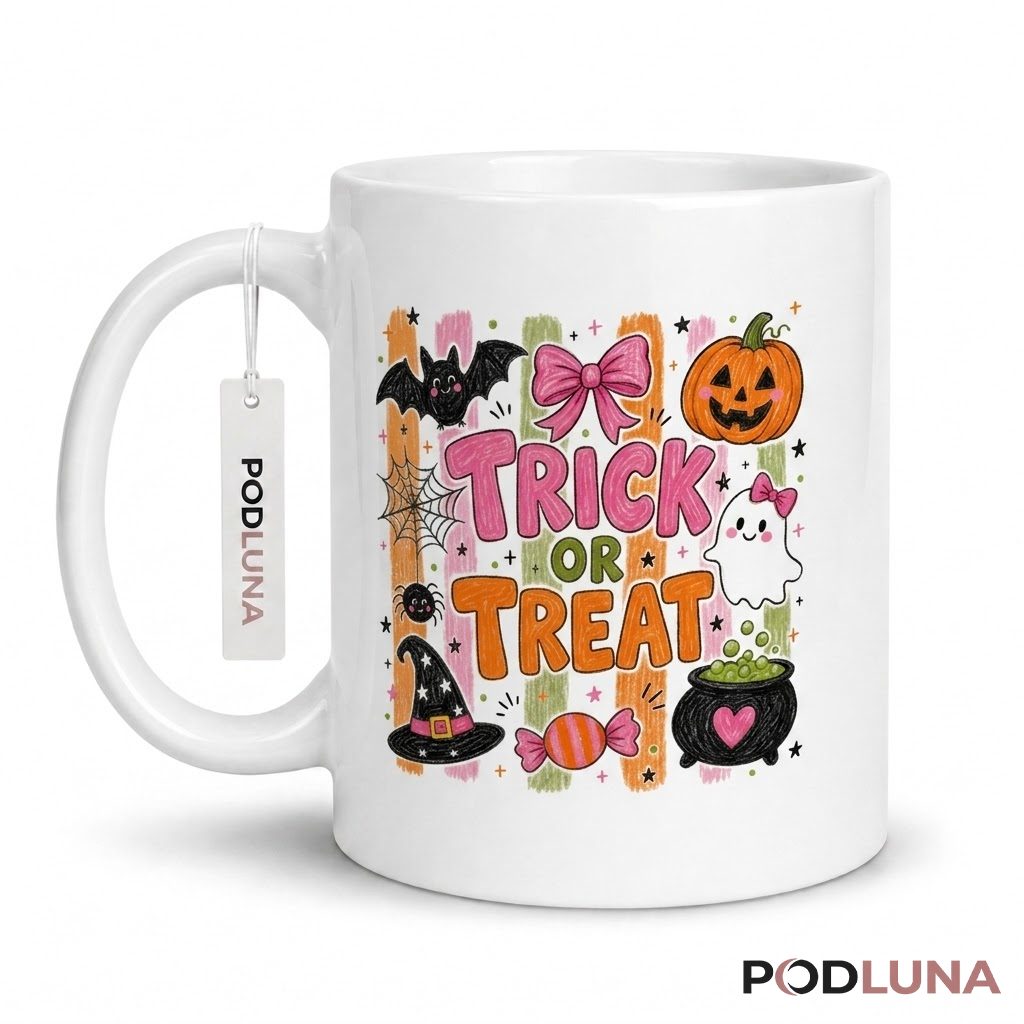 Halloween Mug Trick Or Treat Pink Pumpkin Ghost Bat 1