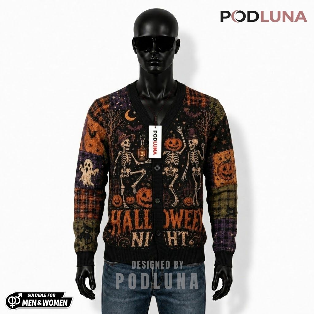 Halloween Night Cardigan Skeleton Pumpkin Witch 1