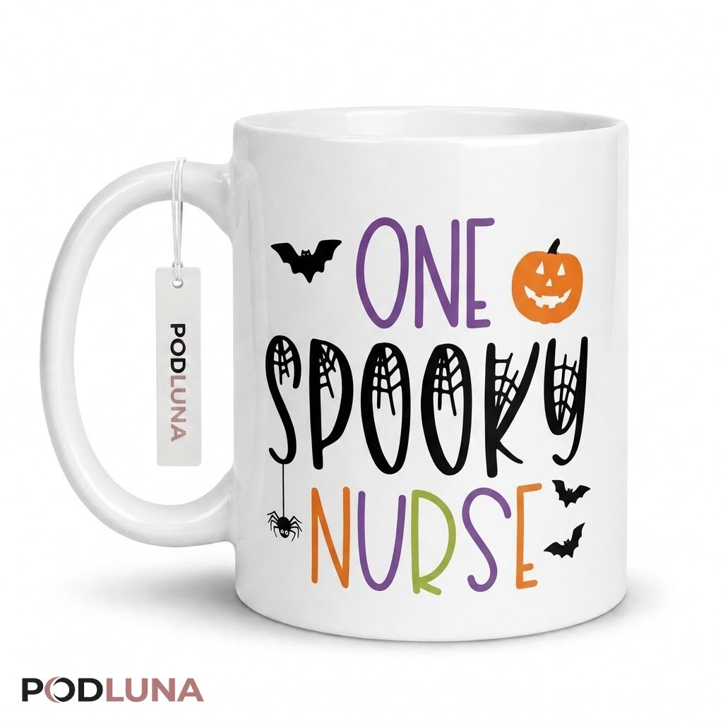Halloween Nurse Mug One Spooky Nurse Pumpkin Bat 1