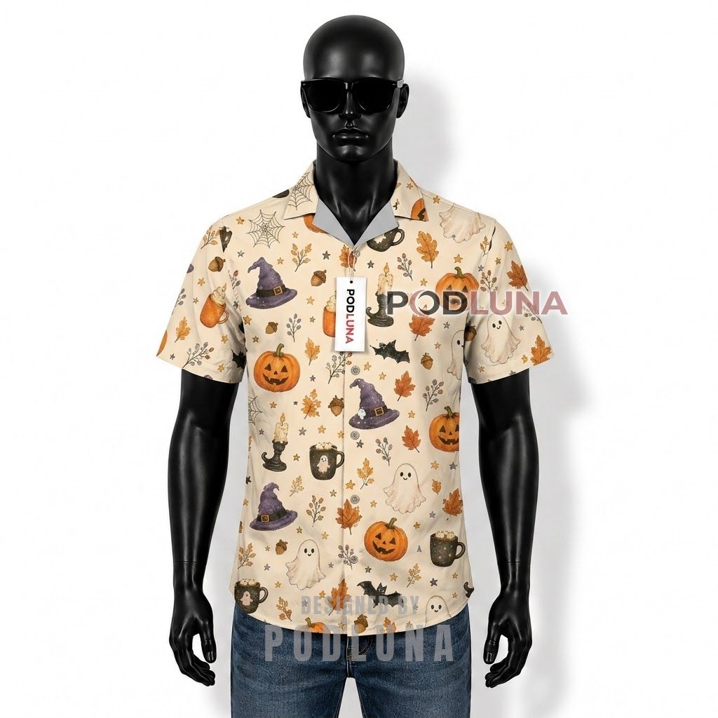 Halloween Pumpkin Ghost Autumn Hawaiian Shirt Front