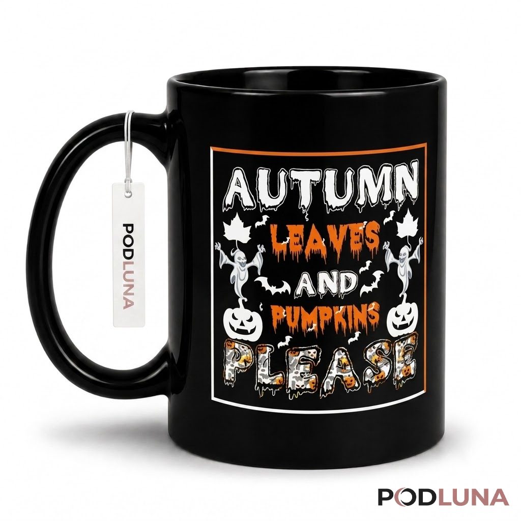 Halloween Pumpkin Mug Autumn Leaves Please Ghost