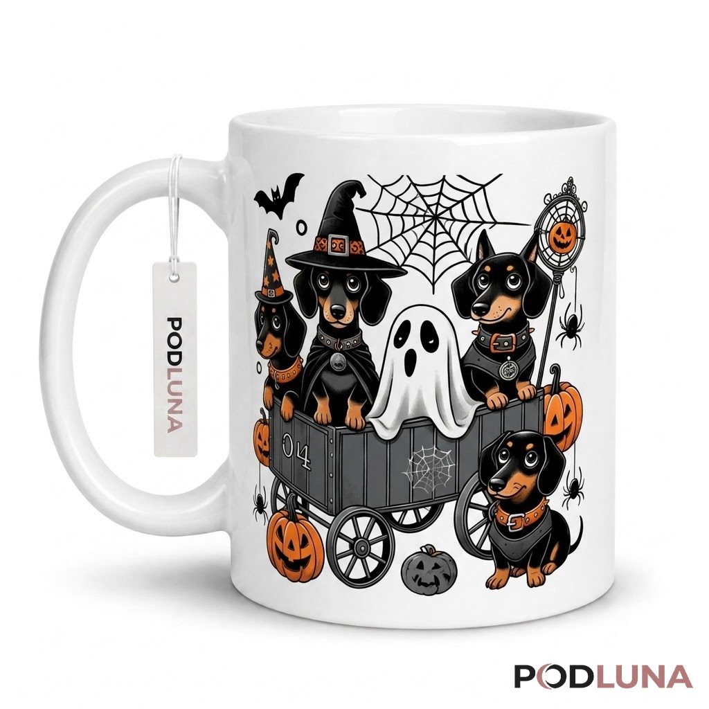 Halloween Pumpkin Mug Dachshund Ghost Witch Costume 1