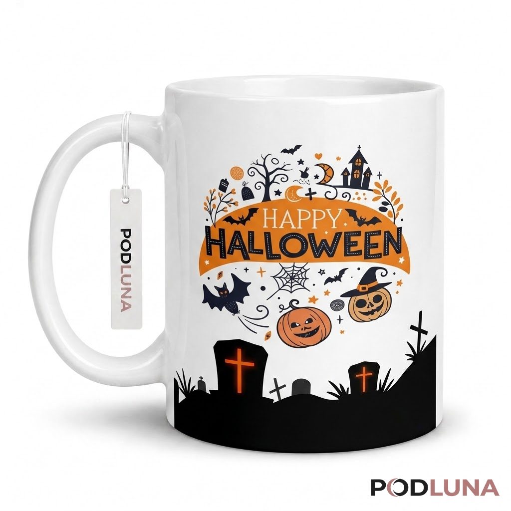 Halloween Pumpkin Mug Happy Halloween Graveyard Bat Spider 1