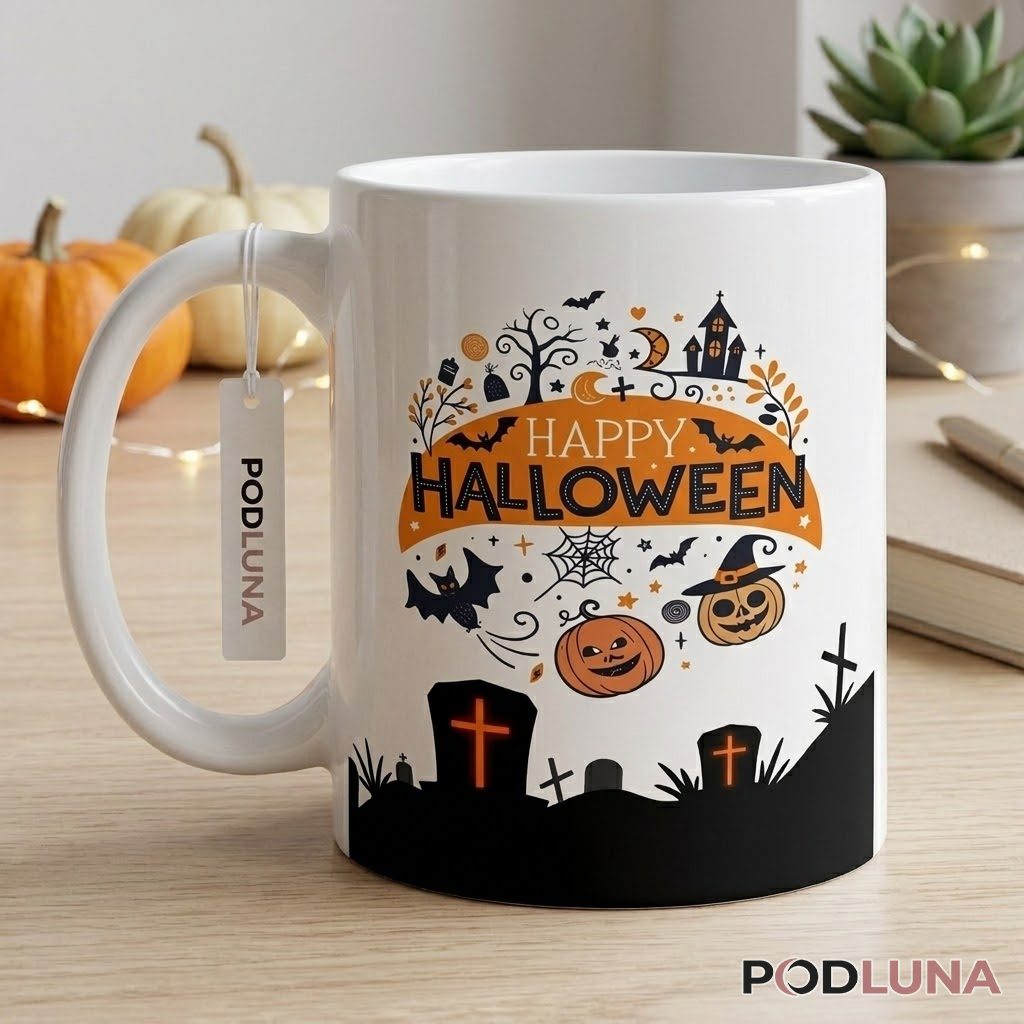 Halloween Pumpkin Mug Happy Halloween Graveyard Bat Spider 2 Halloween Pumpkin Mug Happy Halloween Graveyard Bat Spider 2