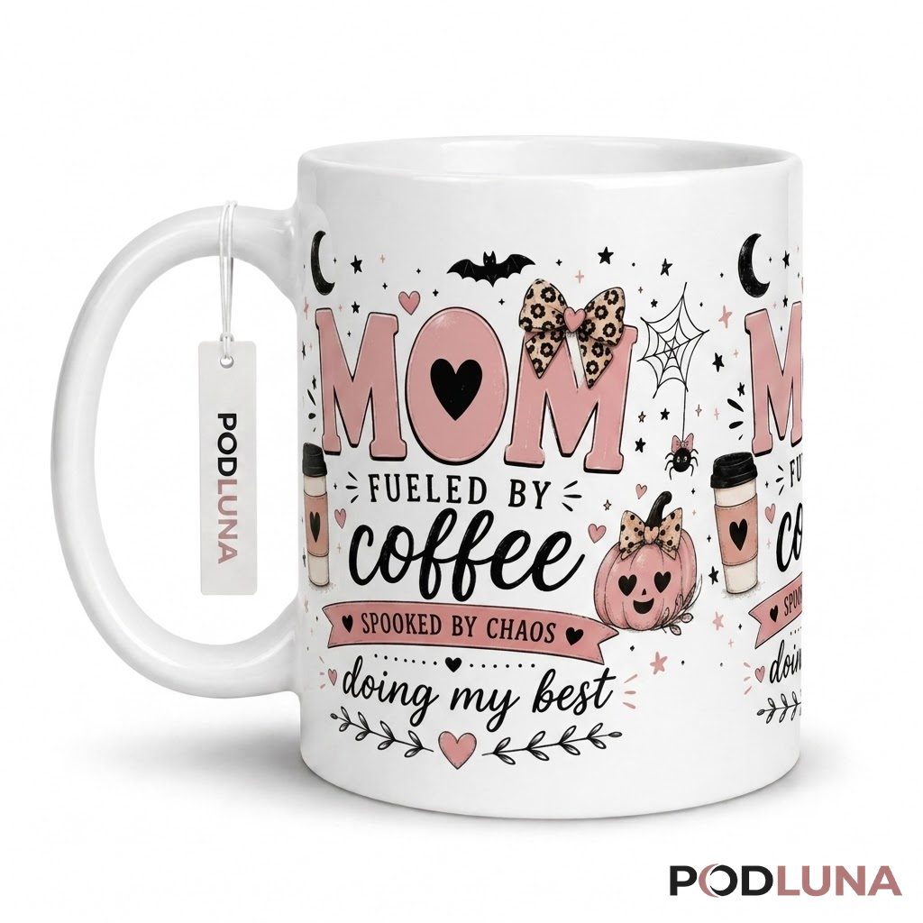Halloween Pumpkin Mug Mom Fueled By Coffee Spooked 1