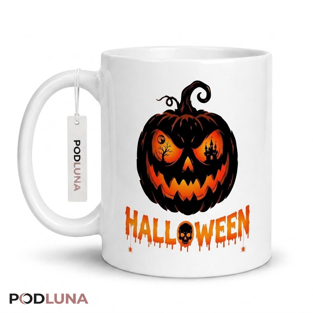 Halloween Pumpkin Mug Scary Jack O Lantern Skull Design 1