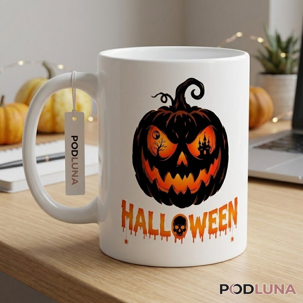 Halloween Pumpkin Mug Scary Jack O Lantern Skull Design 2 Halloween Pumpkin Mug Scary Jack O Lantern Skull Design 2