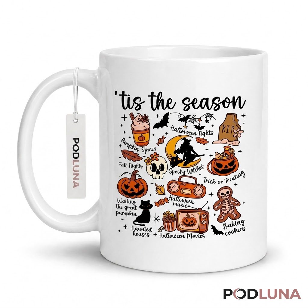 Halloween Pumpkin Mug Tis The Season Spooky Icons Skeleton 1