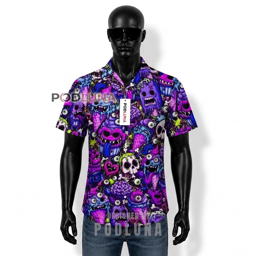 Halloween Purple Monster Skull Hawaiian Shirt Front