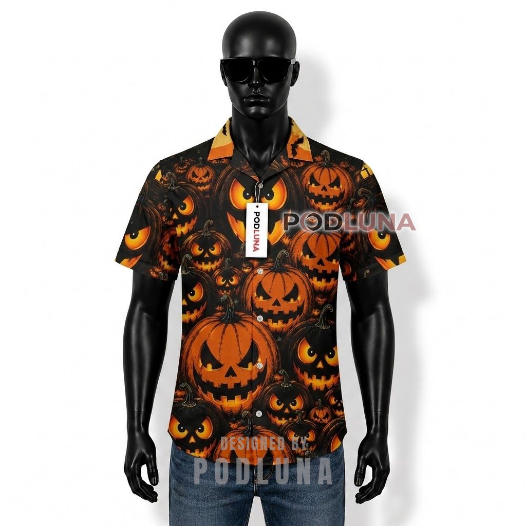 Halloween Scary Pumpkin Jack O Lantern Hawaiian Shirt Front