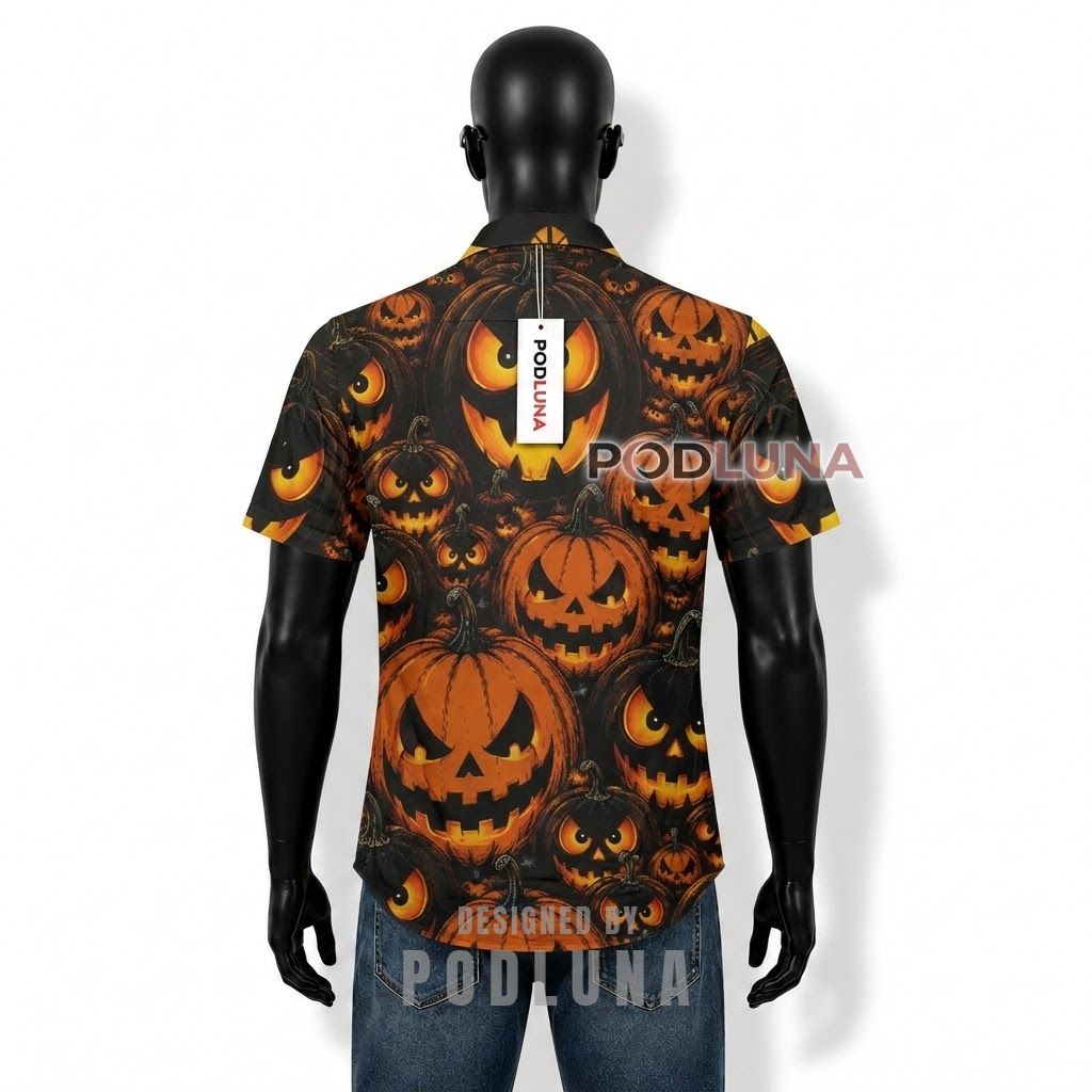 Halloween Scary Pumpkin Jack O Lantern Hawaiian Shirt Back Halloween Scary Pumpkin Jack O Lantern Hawaiian Shirt Back