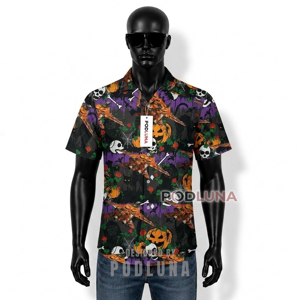 Halloween Skull Pumpkin Gothic Hawaiian Shirt Front