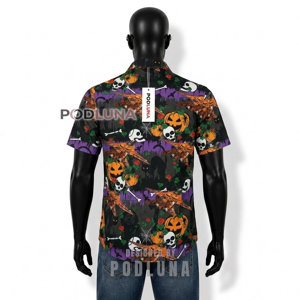 Halloween Skull Pumpkin Gothic Hawaiian Shirt Back Halloween Skull Pumpkin Gothic Hawaiian Shirt Back