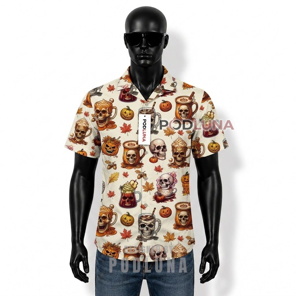 Halloween Skull Pumpkin Latte Hawaiian Shirt Front