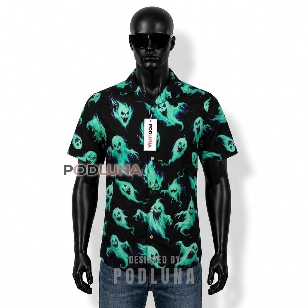 Halloween Spooky Ghost Glow Hawaiian Shirt Front