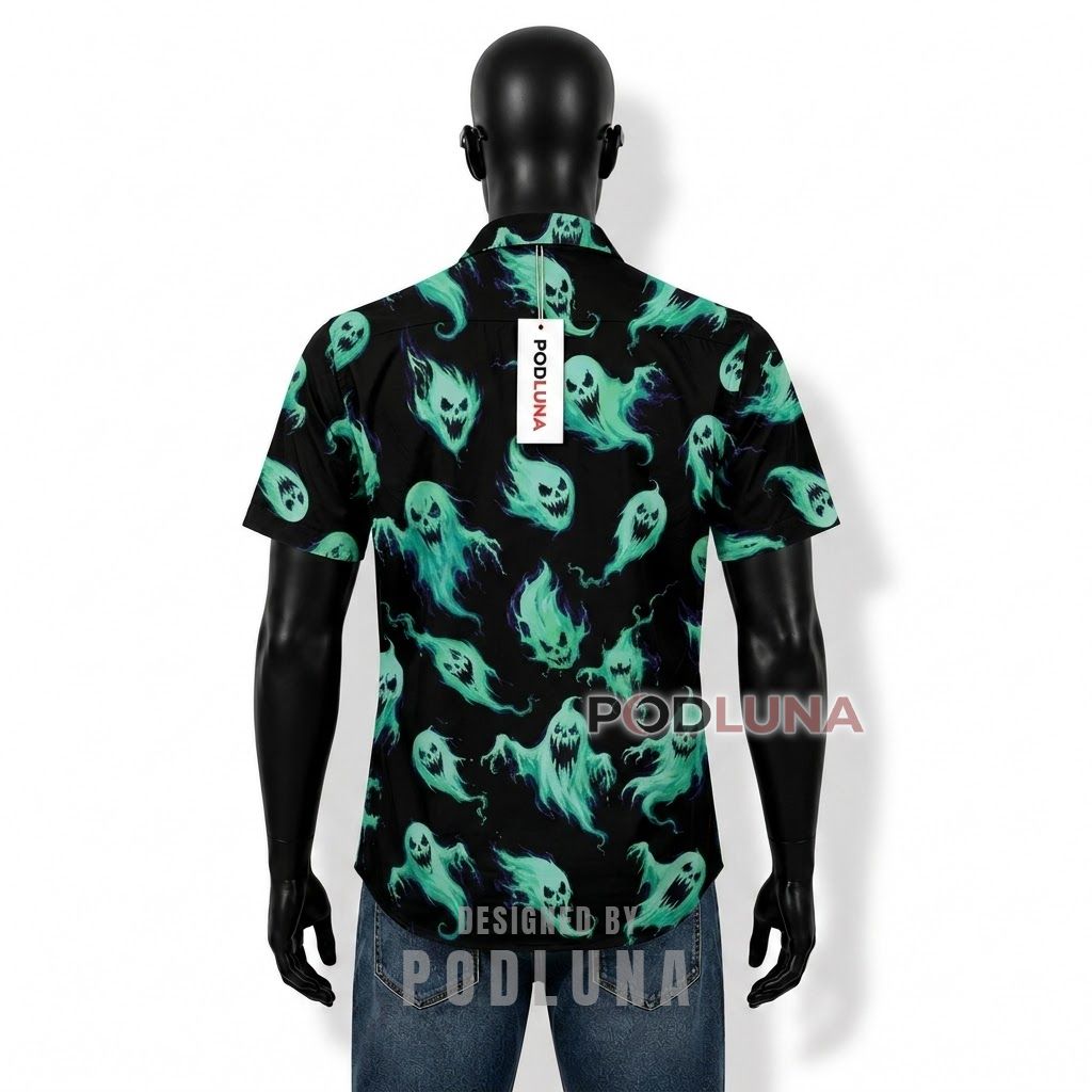 Halloween Spooky Ghost Glow Hawaiian Shirt Back Halloween Spooky Ghost Glow Hawaiian Shirt Back