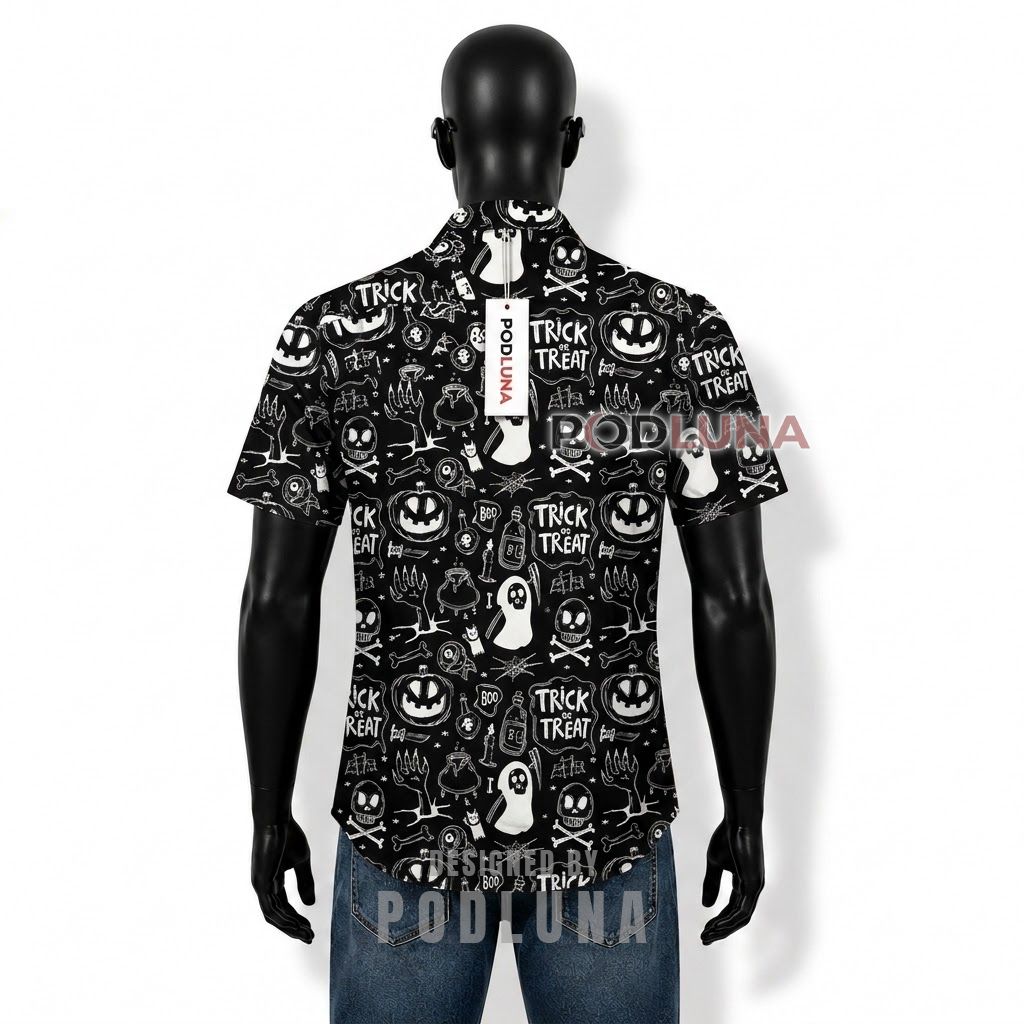 Halloween Trick or Treat Skull Hawaiian Shirt Back Halloween Trick or Treat Skull Hawaiian Shirt Back