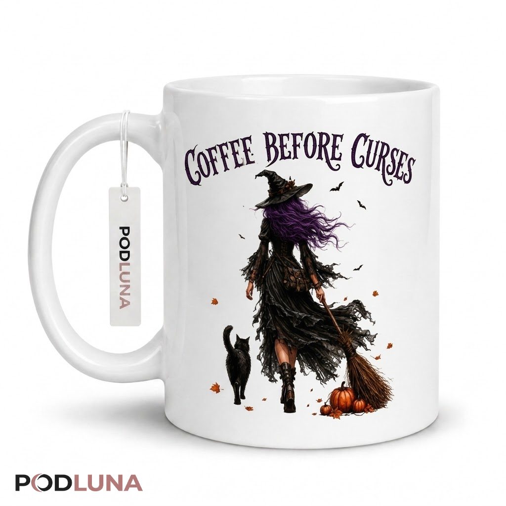 Halloween Witch Mug Coffee Before Curses Black Cat 1