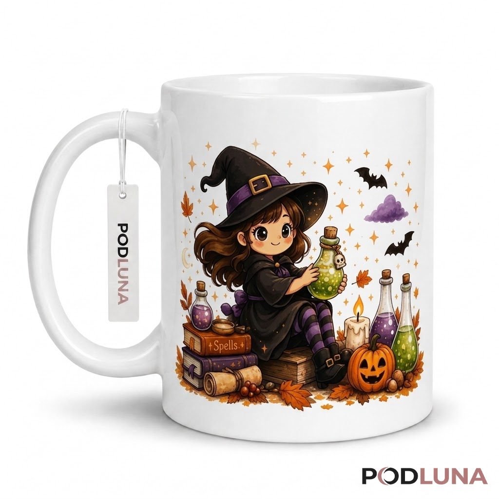 Halloween Witch Mug Cute Girl Potion Spells Pumpkin 1