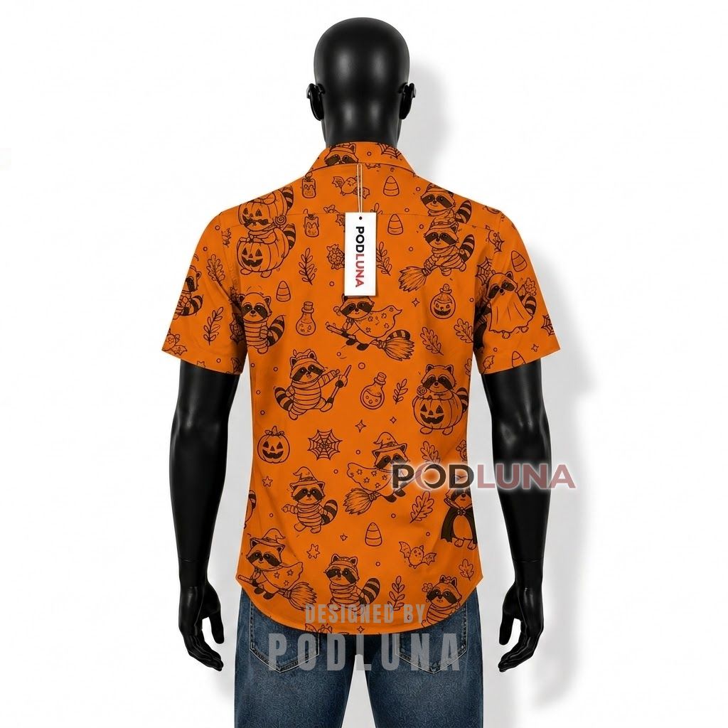 Halloween Witch Raccoon Costume Hawaiian Shirt Back Halloween Witch Raccoon Costume Hawaiian Shirt Back
