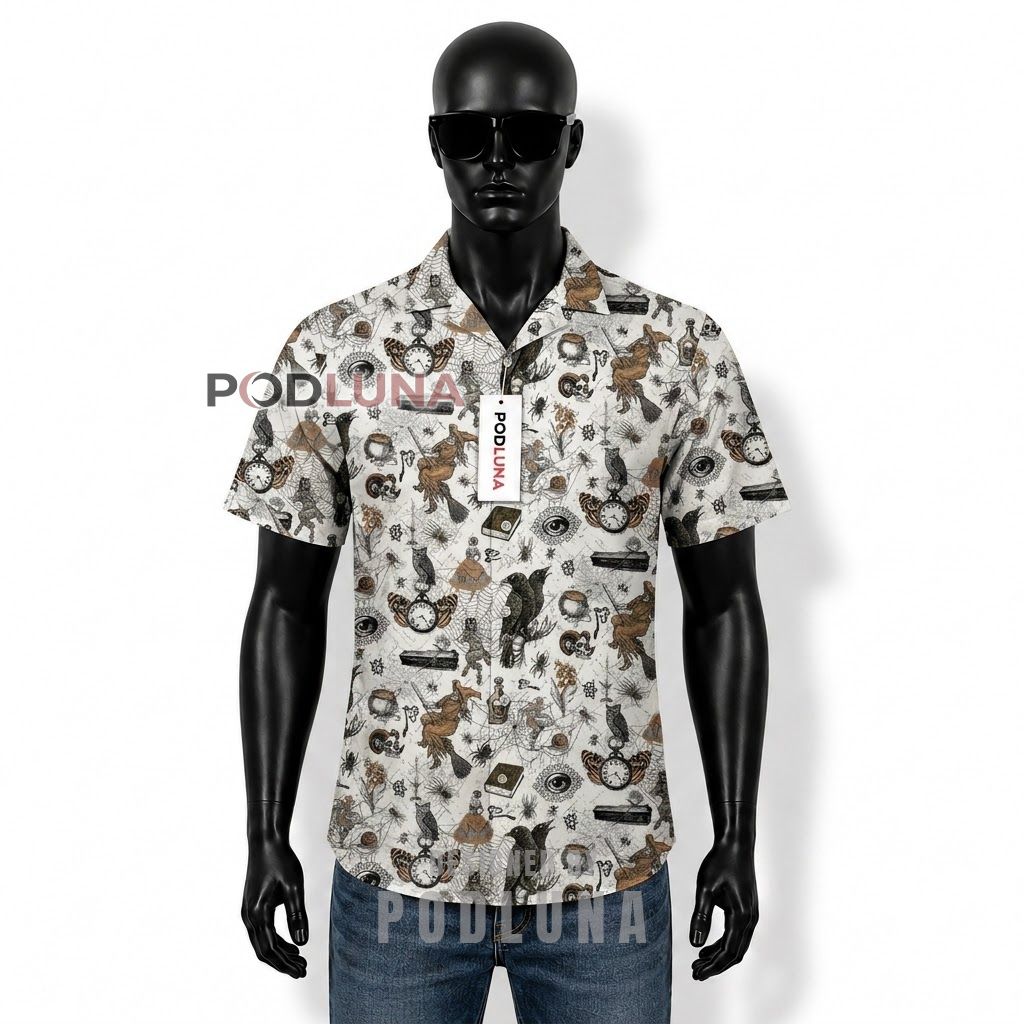 Halloween Witch Raven Occult Hawaiian Shirt Front