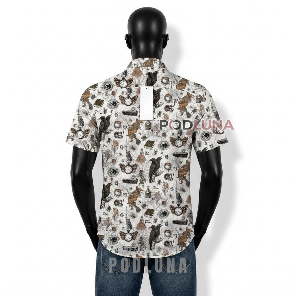 Halloween Witch Raven Occult Hawaiian Shirt Back Halloween Witch Raven Occult Hawaiian Shirt Back