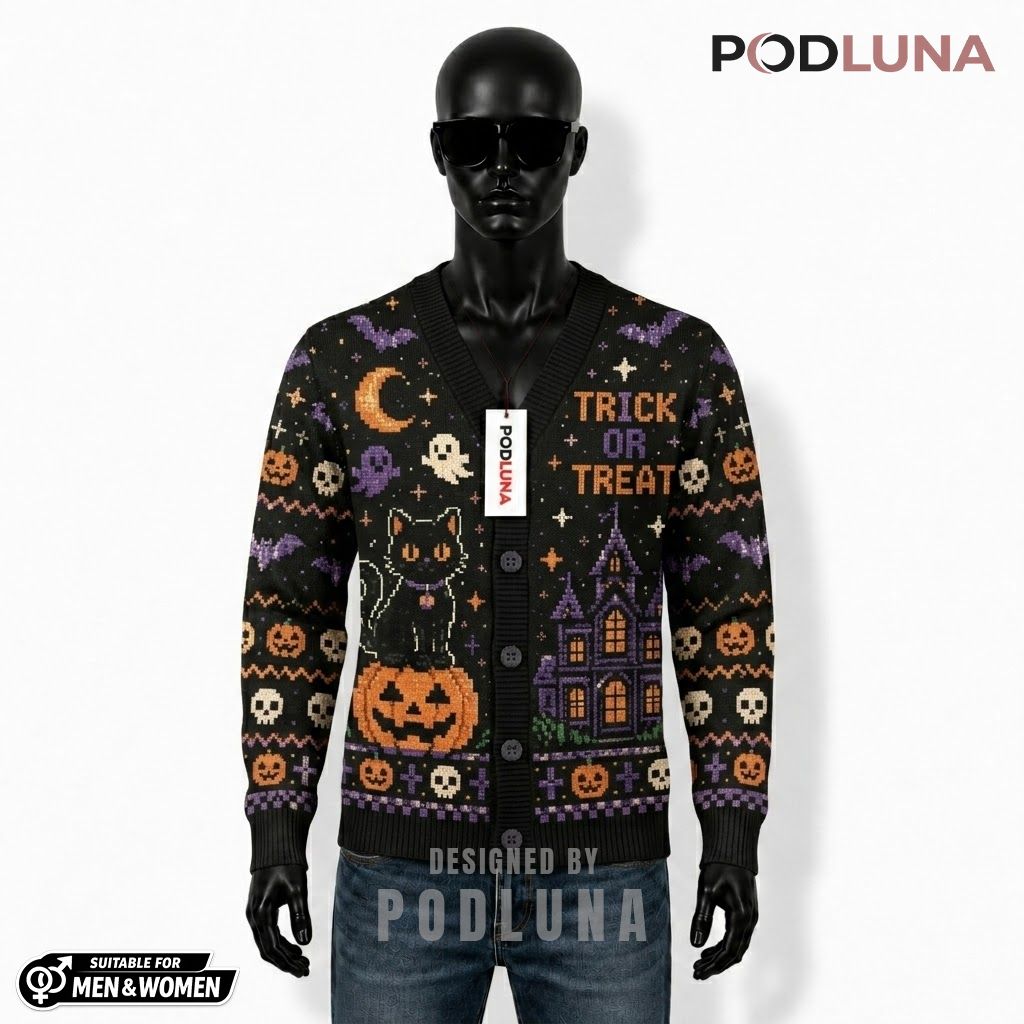 Happy Halloween Cardigan Black Cat House 1