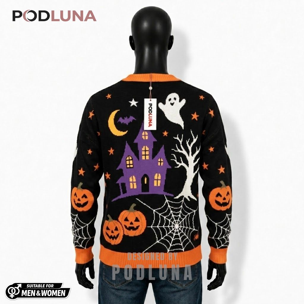 Haunted House Halloween Cardigan Purple Spiderweb 2 Haunted House Halloween Cardigan Purple Spiderweb 2
