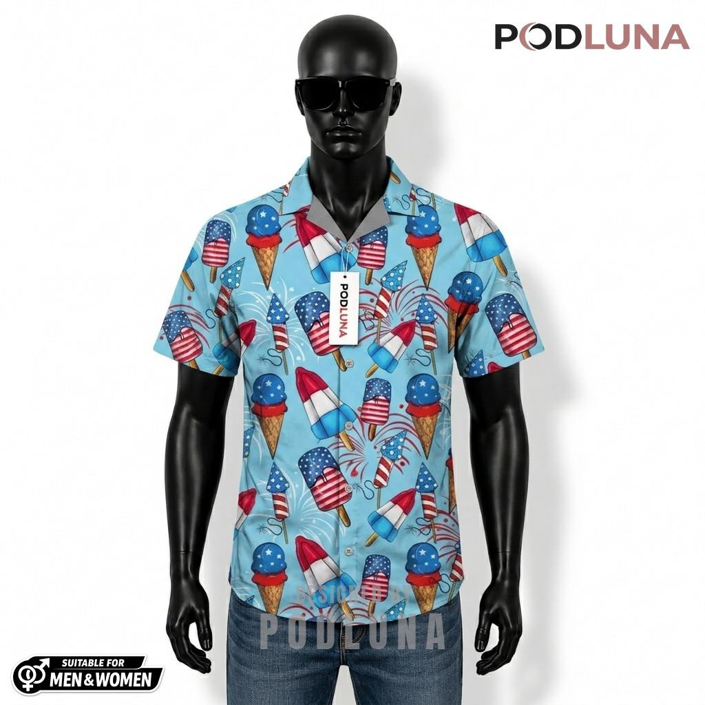 Ice Cream Patriotic Hawaiian Shirt USA Popsicle Rocket Design Front