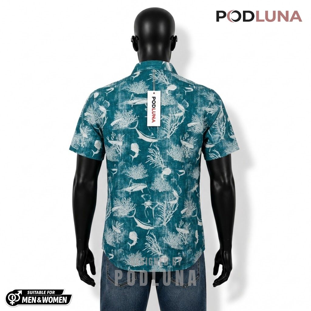 Marlin Fishing Hawaiian Shirt Coral Reef Print Design Back Marlin Fishing Hawaiian Shirt Coral Reef Print Design Back