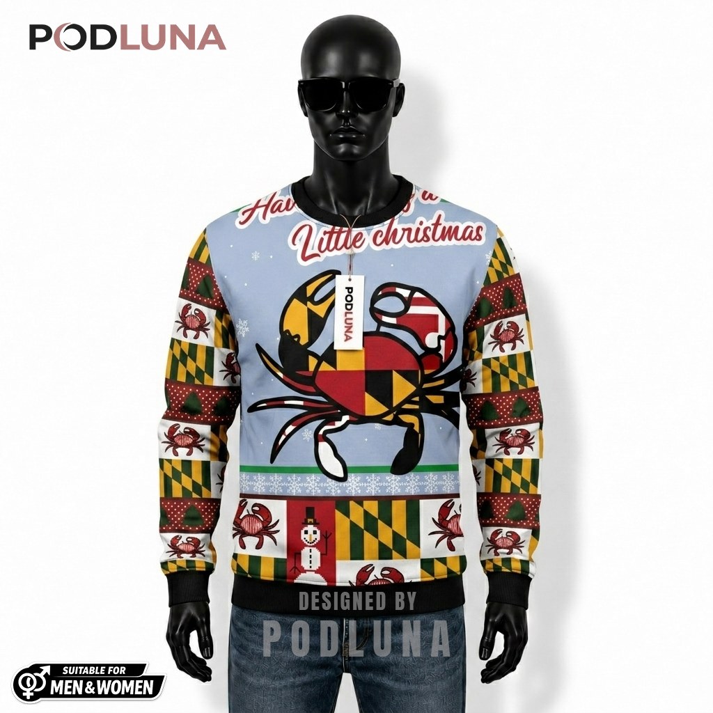 Maryland Crab Ugly Christmas Sweater Maryland Flag Pattern Front