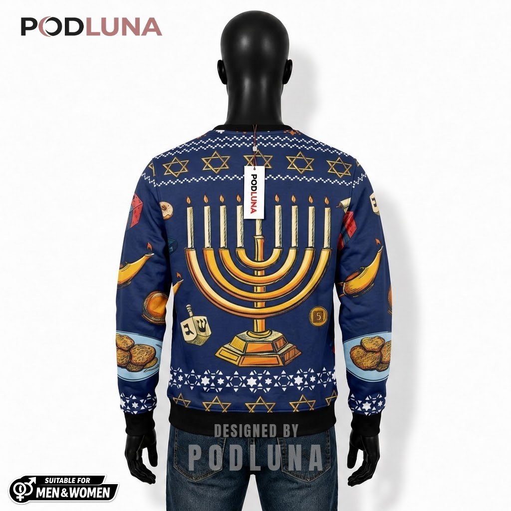 Menorah Ugly Christmas Sweater Hanukkah Star Of David Back Menorah Ugly Christmas Sweater Hanukkah Star Of David Back