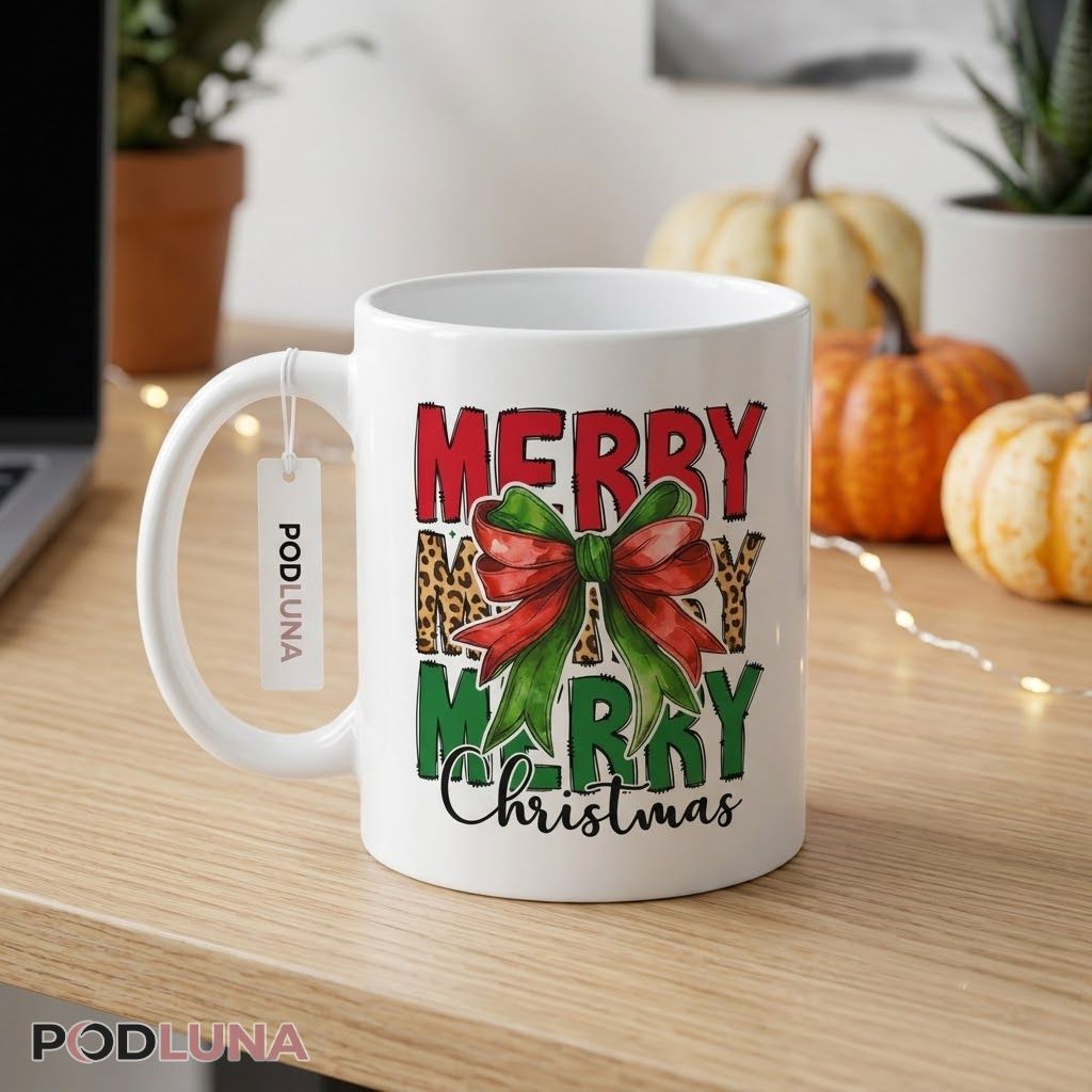 Merry Christmas Mug Leopard Bow Holiday Coffee Cup 2 Merry Christmas Mug Leopard Bow Holiday Coffee Cup 2