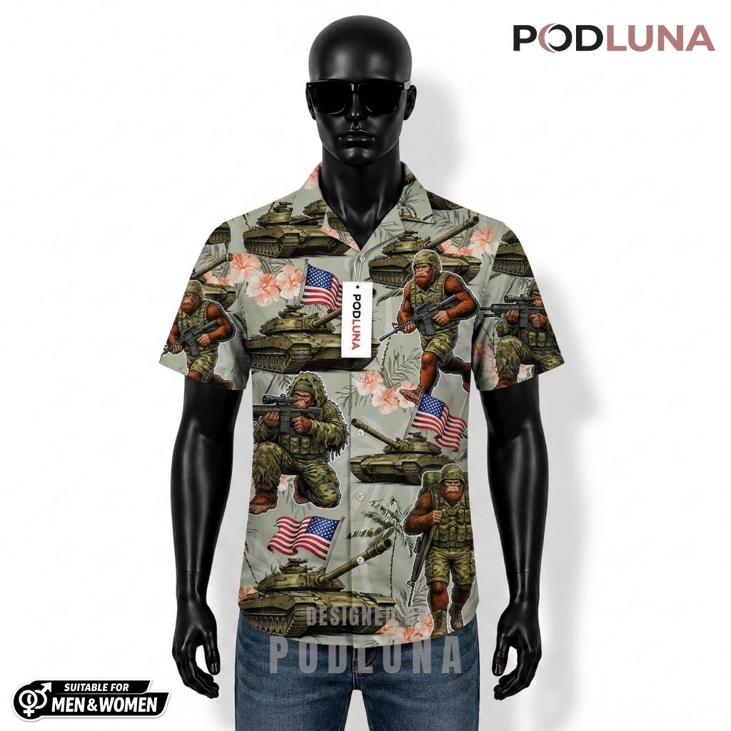 Monkey Soldier Patriotic Hawaiian Shirt Tank Flag Print Front