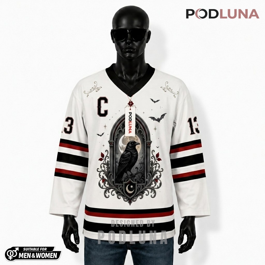 Moonlit Coven Raven Halloween Hockey Jersey 1