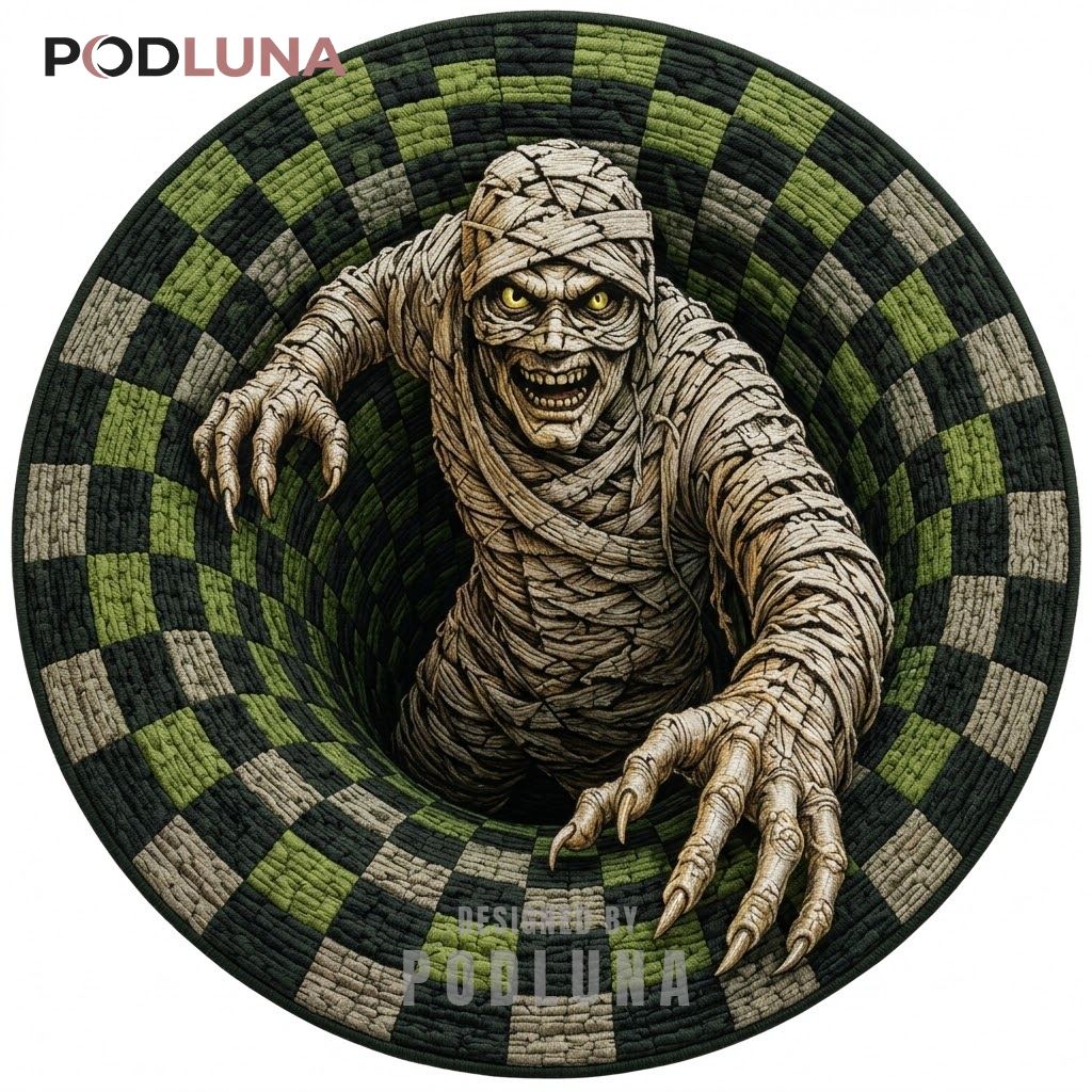 Mummy Halloween 3D Rug Bandaged Creature Glowing Eyes Portal