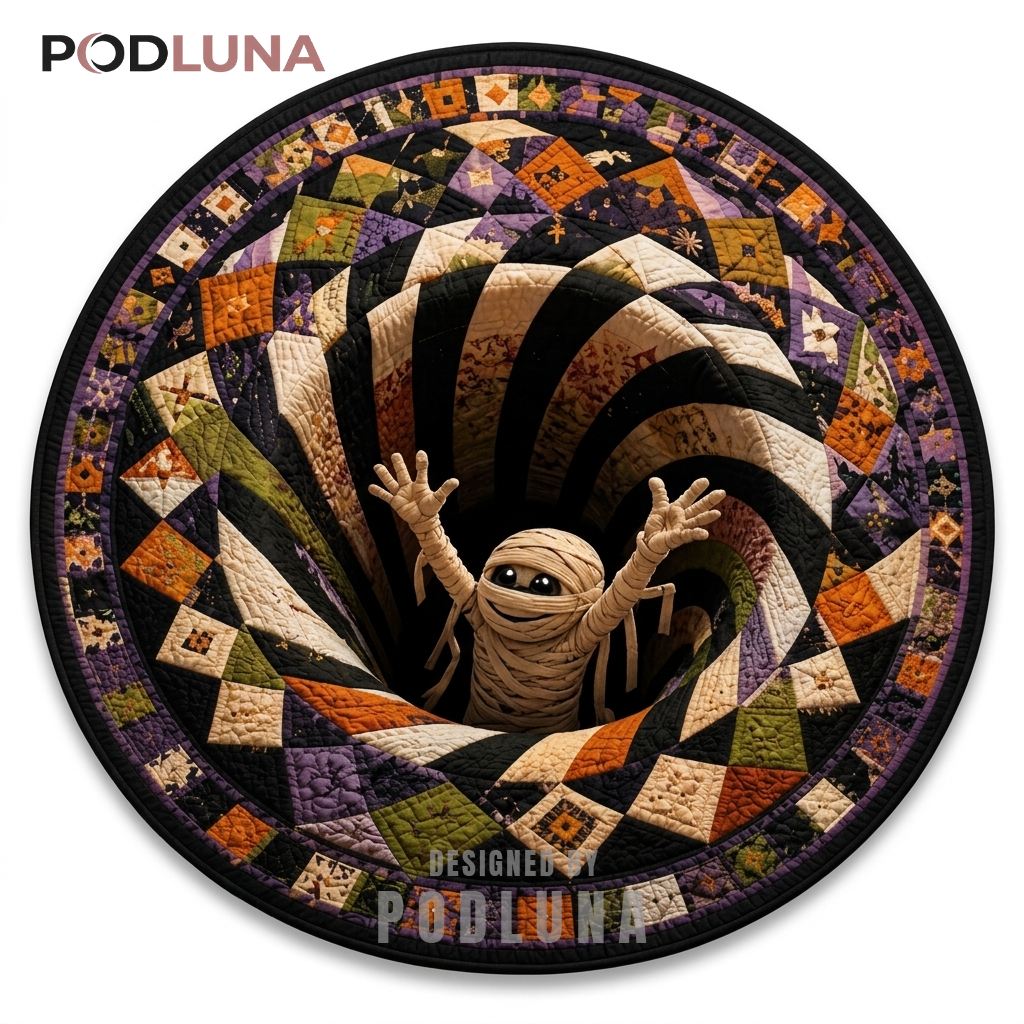 Mummy Halloween 3D Rug Quilted Diamond Illusion