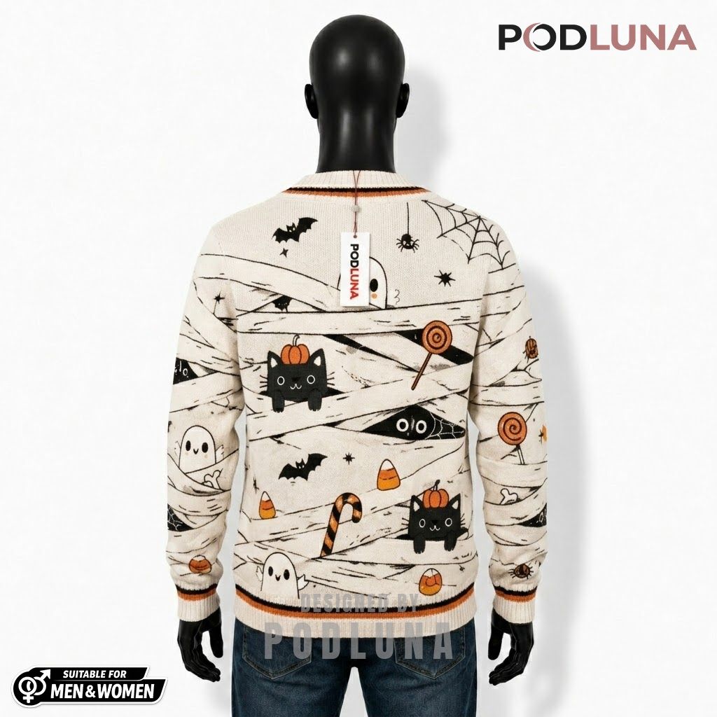 Mummy Halloween Cardigan Black Cat Ghost 2 Mummy Halloween Cardigan Black Cat Ghost 2