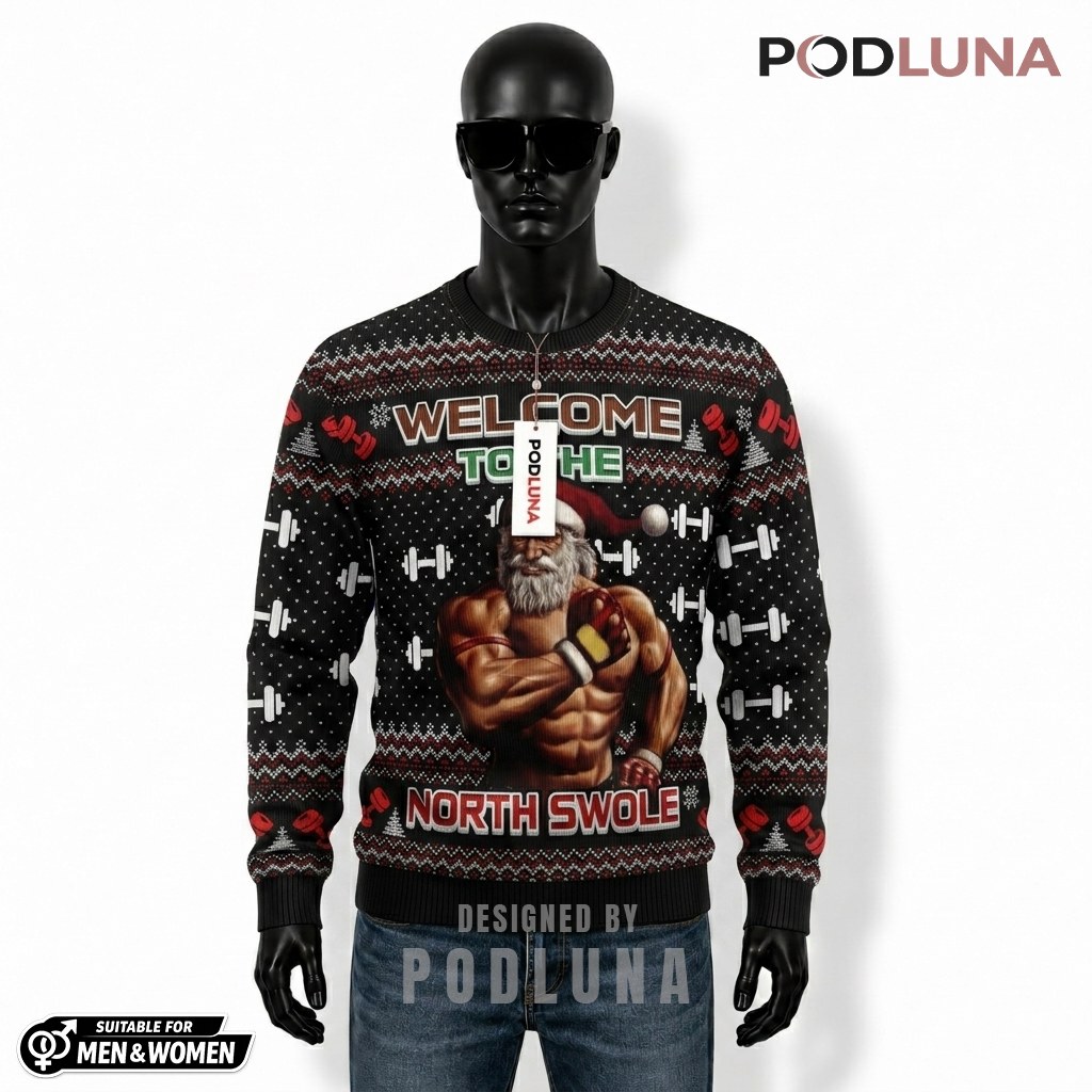 Muscle Santa Ugly Christmas Sweater North Swole Front