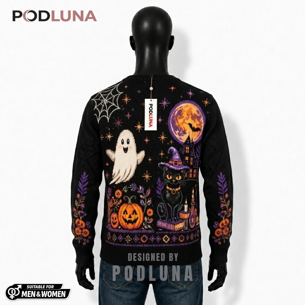 Mystic Halloween Cardigan Ghost Black Cat 2 Mystic Halloween Cardigan Ghost Black Cat 2
