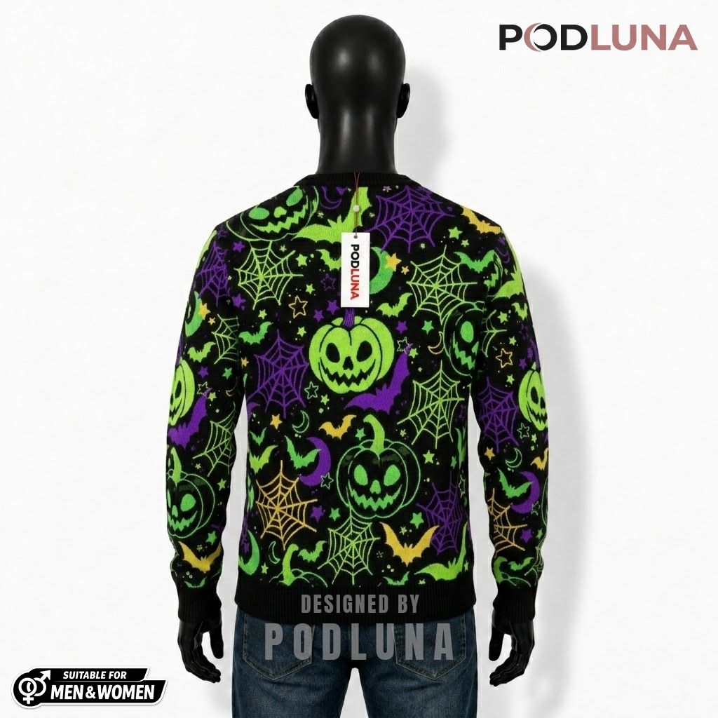 Neon Halloween Cardigan Pumpkin Spider Web 2 Neon Halloween Cardigan Pumpkin Spider Web 2
