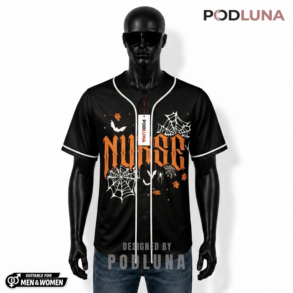 Nurse Halloween Baseball Jersey Boo Boo Crew Skeleton Black 1