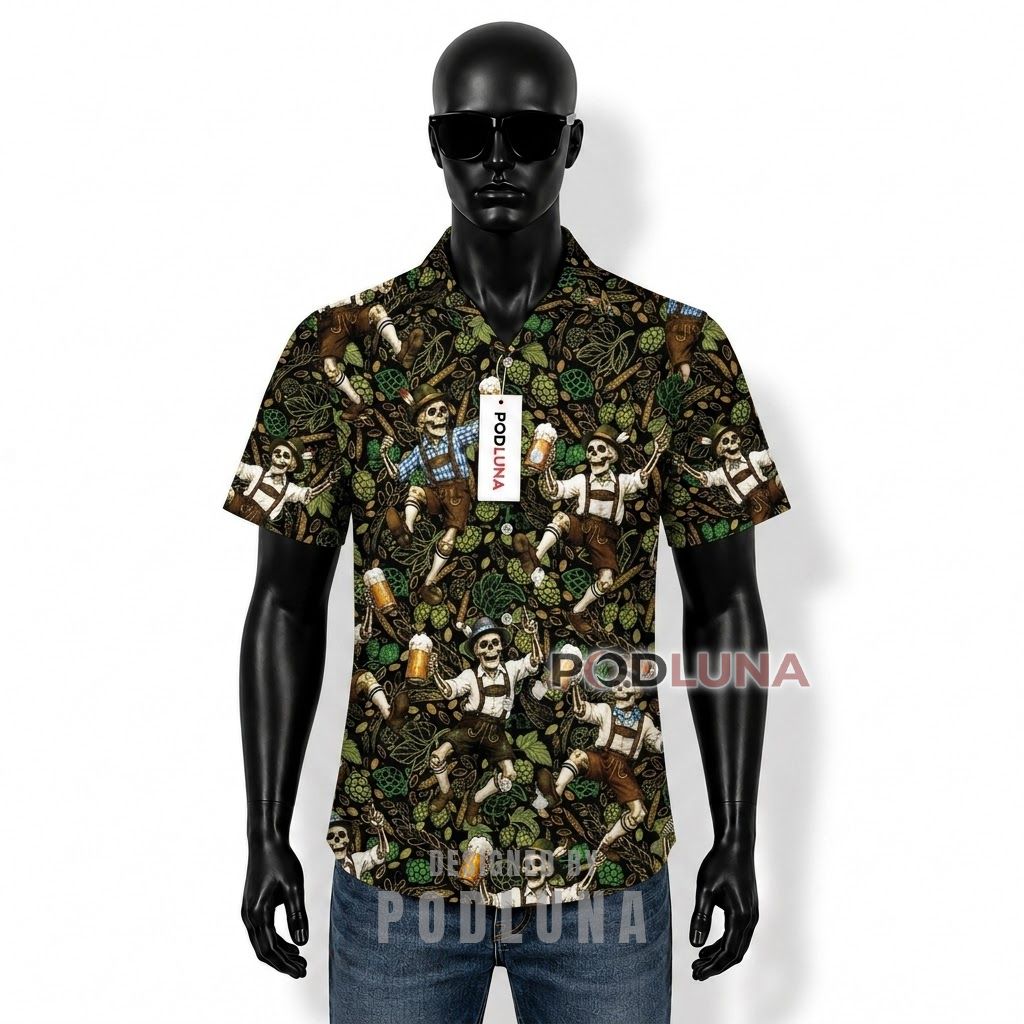 Oktoberfest Skeleton Beer Hawaiian Shirt Front