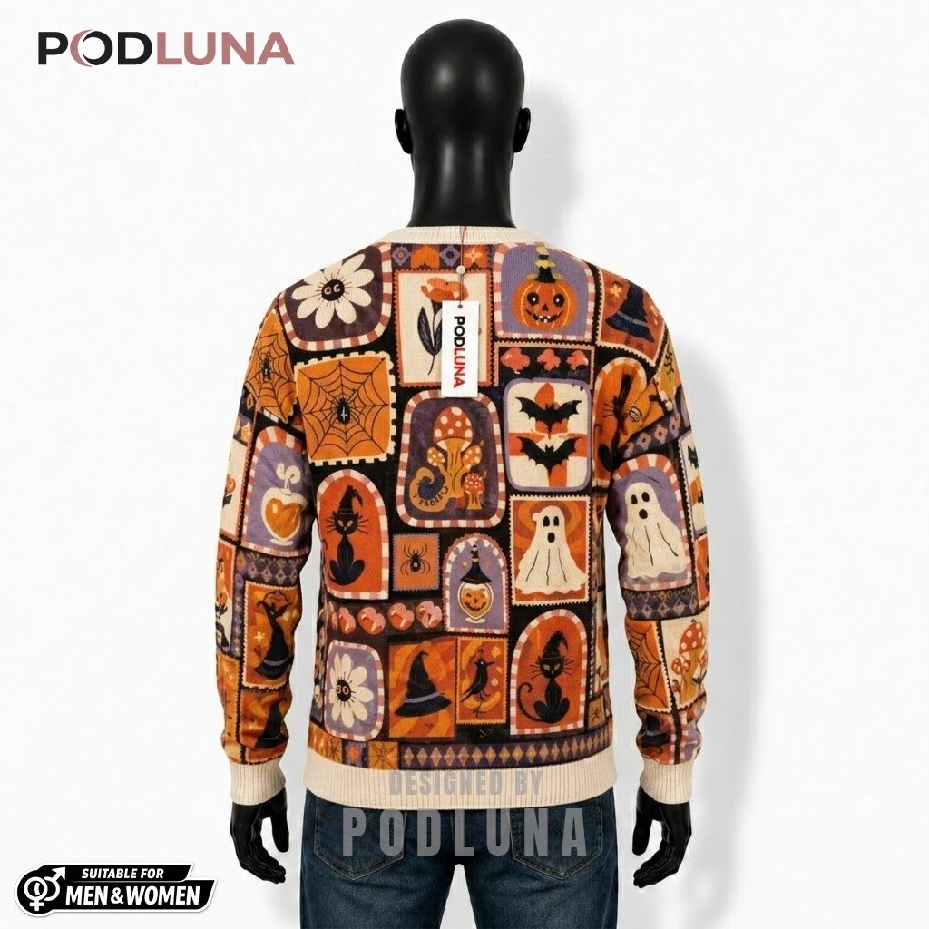 Patchwork Halloween Cardigan Witch Cat Mushroom 2 Patchwork Halloween Cardigan Witch Cat Mushroom 2