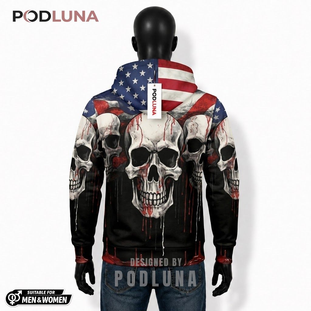 Patriotic Halloween 3D Hoodie Bloody Skull US Flag 2 Patriotic Halloween 3D Hoodie Bloody Skull US Flag 2