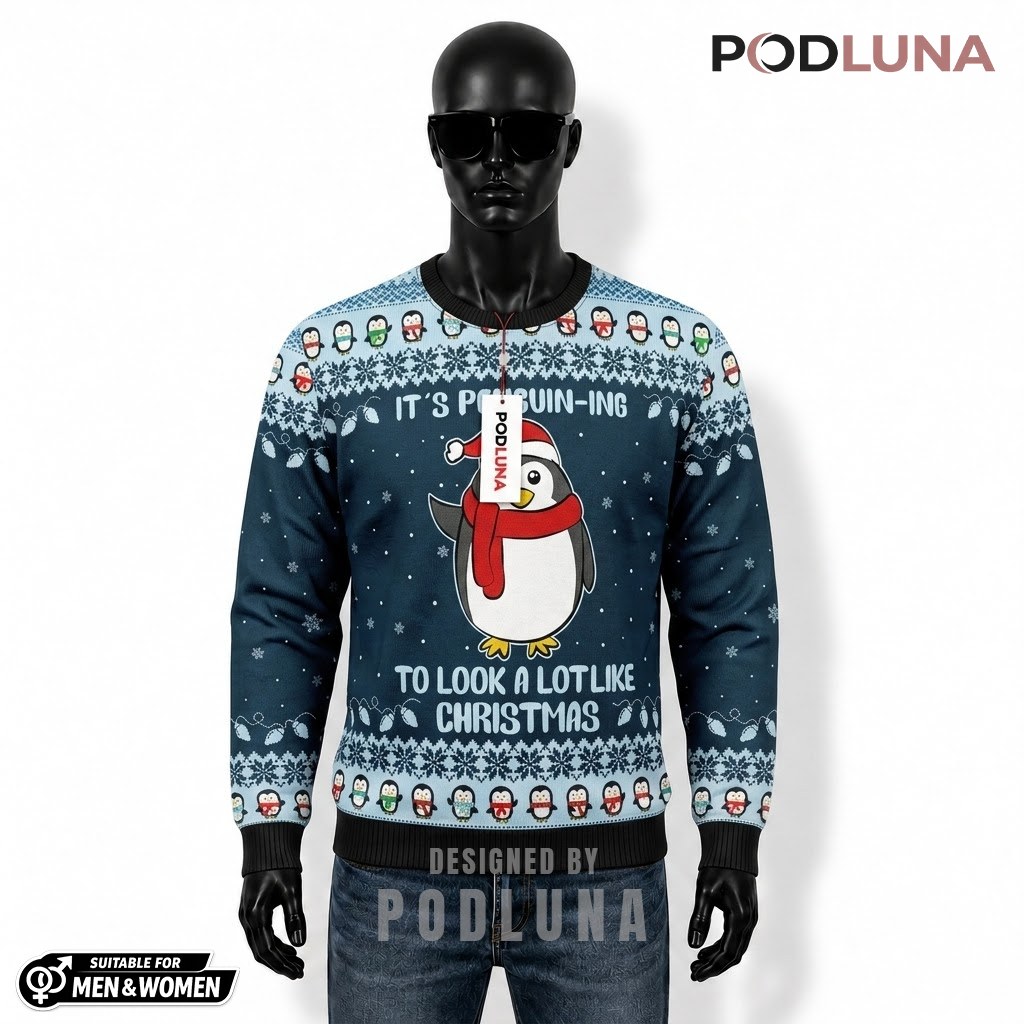 Penguin Ugly Christmas Sweater Penguining Funny Front