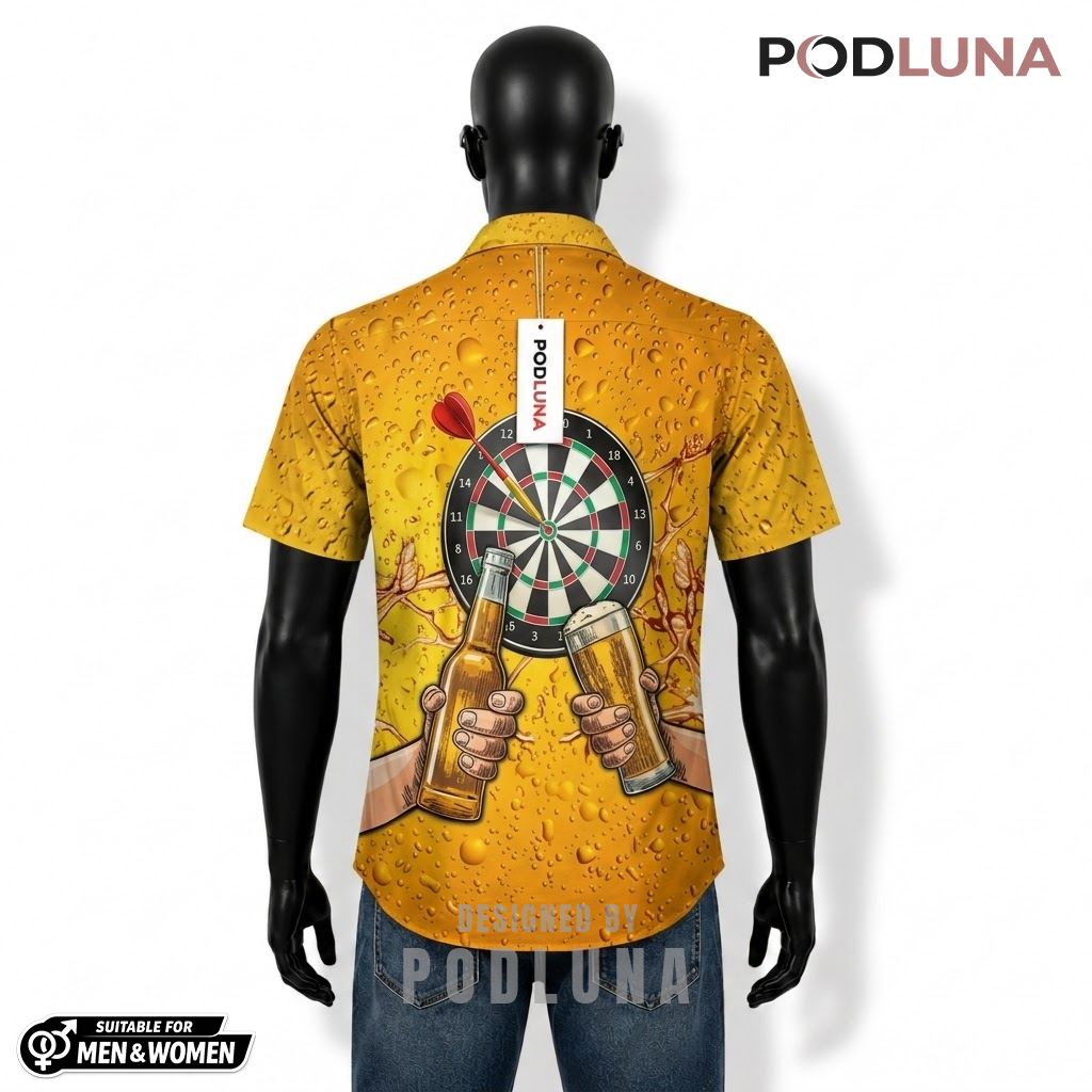 Personalized Beer Hawaiian Shirt Darts Player Yellow Pattern Back Personalized Beer Hawaiian Shirt Darts Player Yellow Pattern Back
