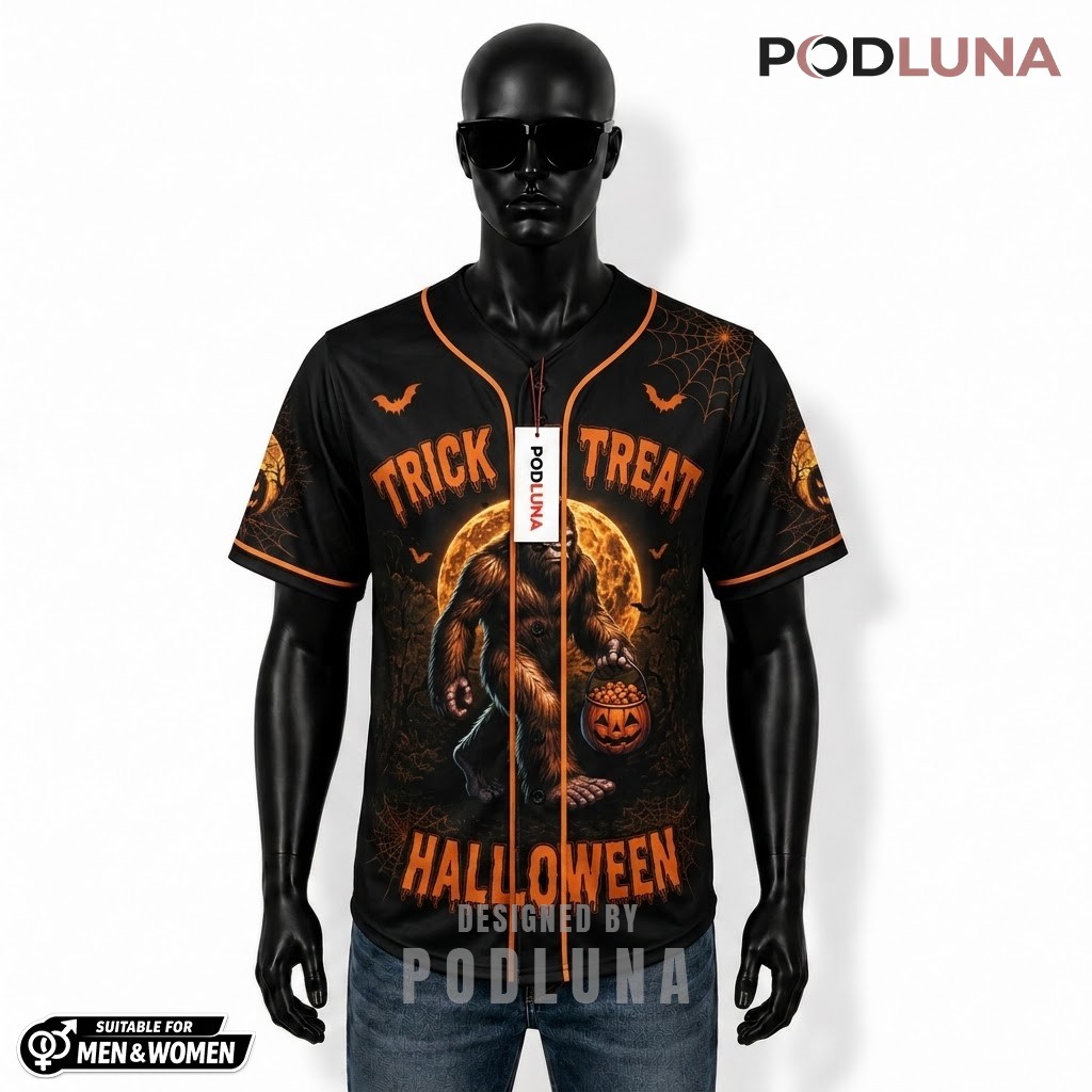 Personalized Bigfoot Trick Or Treat Baseball Jersey Halloween 1