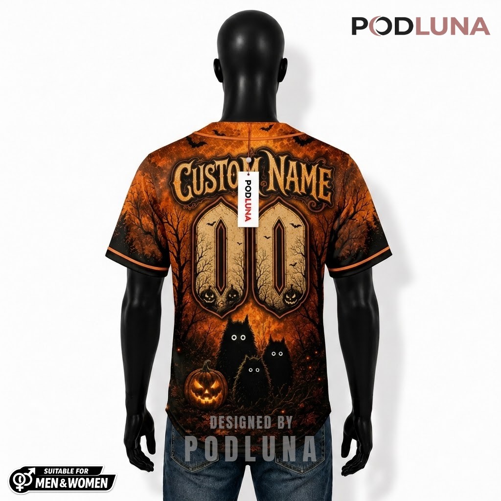 Personalized Black Cat Halloween Baseball Jersey Pumpkin Orange 2 Personalized Black Cat Halloween Baseball Jersey Pumpkin Orange 2